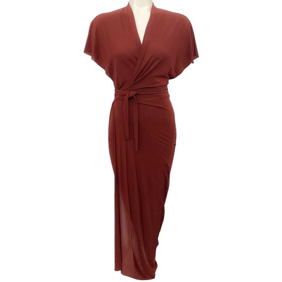 Rick Owens Rust Midi Wrap Dress 12 Large XL Retail $1100 - Picture 1 of 4
